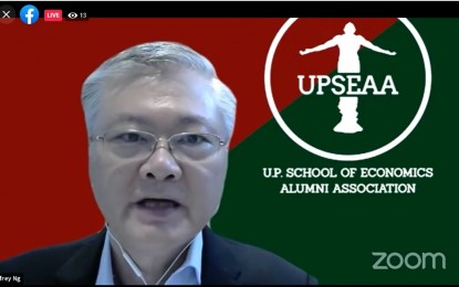 <p><strong>LOANS TO MSMEs.</strong> University of the Philippines School of Economics Alumni Association president Jeffrey Ng during the online Tapatan sa Aristocrat on Monday (March 22, 2021). Ng highlighted the need for government banks to continue providing loans to struggling micro, small and medium enterprises (MSMEs) to keep their businesses afloat even amid the pandemic.<em> (Screenshot from Tapatan sa Aristocrat Facebook livestream)</em></p>