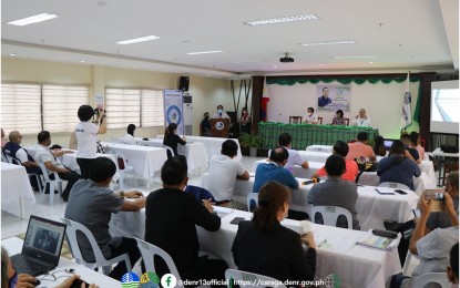 <p><strong>COLLABORATION.</strong> Officials of the Department of Environment and Natural Resources in Caraga and Davao regions meet Tuesday (March 23, 2021) in Butuan City to strengthen the enforcement of environmental laws in the border areas of both regions. Specifically, the officials also seek to thresh out concerns to stem the rising illegal logging activities in the two neighboring areas. <em>(Photo courtesy of DENR-13)</em></p>