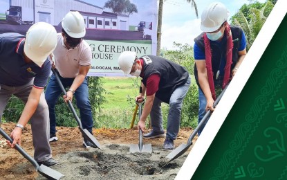 <p><strong>BREAK GROUND.</strong> Marawi City Majul Gandamra (second from left) joins the groundbreaking of the site for a halal slaughterhouse on March 25 with Task Force Bangon Marawi Chairperson Sec. Eduardo del Rosario and other officials. On Sunday evening, Gandamra said he tested positive for coronavirus disease 2019 (Covid-19) and urged his close contacts to undergo self-quarantine. <em>(Photo courtesy of TFBM)</em></p>