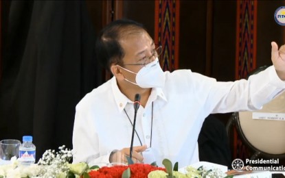 <p><strong>PRIORITY PLANS.</strong> Vaccine czar Carlito Galvez Jr., during Monday’s (March 29, 2021) virtual public briefing, said simultaneous inoculation of priority groups will help the country achieve herd immunity faster. Local government units, like Manila, San Juan City, Pasay, and Parañaque, have started vaccinating the elderly and persons with comorbidities. <em>(Screengrab)</em></p>