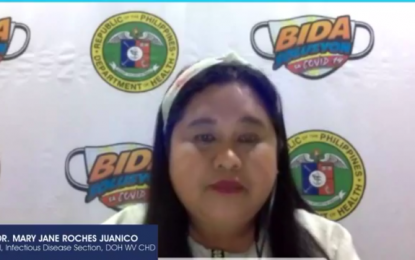 <p><strong>MORE VACCINES</strong>. Dr. Mary Jane Roches Juanico, head of the infectious disease section of the Department of Health Western Visayas Center for Health Development, says the region is expecting additional Sinovac vaccines this week. In a virtual "Isyung Bakuna" forum on Monday (April 5, 2021), she said 30.36 percent of those prioritized healthcare workers in the region have been administered with vaccines. <em>(Screenshot from Isyung Bakuna video)</em></p>