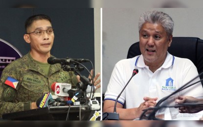 <p>Marine Maj. Gen. Edgard Arevalo (left), Armed Forces of the Philippines spokesperson, and Defense Spokesperon Arsenio Andolong (<em>PNA File photo</em>)</p>
