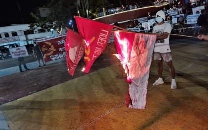 <p><strong>WAR VS. COMMUNISTS.</strong> Groups stage simultaneous indignation rallies against the Communist Terrorist Group in six provinces in Bicol on March 29, 2021. It was part of the National Day of Solidarity, Condemnation and Outrage Against the CPP-NPA-NDF.<em> (Photo courtesy of Army 9ID)</em></p>