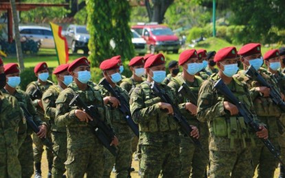 <p><strong>READY FOR ACTION.</strong> Members of the 1st Brigade Combat Team arrive to a warm welcome at Camp Siongco in Datu Odin Sinsuat in Maguindanao on April 6, 2021. The team is composed of artillerymen, support combat engineers, and explosive ordinance disposal teams. <em>(Photo courtesy of 6ID)</em></p>