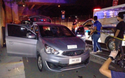 <p><strong>BUSTED.</strong> A vehicle used by drug suspect Richard Gumande Abusama who was killed in a buy-bust operation along West Service Road in Barangay Sun Valley, Parañaque on Saturday evening (April 10, 2021). Law enforcers confiscated five kilos of shabu worth PHP34 million from Abusama.<em> (Photo courtesy of PNP)</em></p>