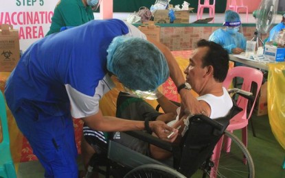 <p><strong>INOCULATION.</strong> Pasay has vaccinated 14,938 as of Wednesday (April 14, 2021). Senior citizens, like this one availing of the jab on April 6, and persons with disabilities actively participate, according to the city government. <em>(Photo courtesy of Pasay-PIO)</em></p>