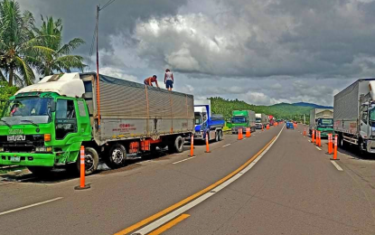 <p><strong>STRANDED.</strong> About 574 passengers and 199 vehicles are stranded in Matnog Port, Sorsogon on Saturday (April 17, 2021) morning, according to the Philippine Coast Guard. All port operations have been suspended since Friday in anticipation of Typhoon Bising. <em>(Photo courtesy of PCG Facebook)</em></p>