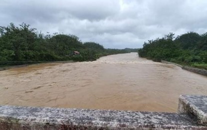 <p><strong>SWOLLEN RIVER</strong>. The rising water at a river in Barangay Sto. Domingo, Virac, Catanduanes early Monday afternoon (April 19, 2021) as a result of continuous rains brought by Typhoon Bising. The province is currently placed under Tropical Cyclone Wind Signal No. 2. <em>(Photo courtesy of Joseph Pampanga)</em></p>