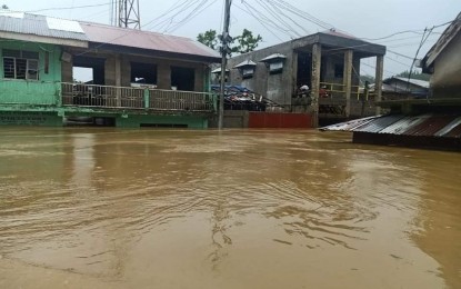 <p><strong>INUNDATED</strong>. A flooded community in Jipapad, Eastern Samar in this April 19, 2021 photo. Residents in five towns of Samar provinces continue to suffer from the impacts of widespread flooding brought by Typhoon Bising in the past two days.<em> (Photo courtesy of Jipapad local government)</em></p>