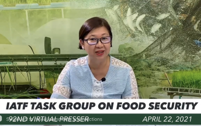 <p><strong>AGRI AID.</strong> Agriculture Undersecretary for High-Value Crops and Rural Credit Evelyn Laviña urges farmers and fisherfolk during an online briefing on Thursday (April 22, 2021) to join cooperatives to be eligible for agency assistance. She said the DA offers financial assistance, transport support, and training. <em>(Screengrab from DA)</em></p>