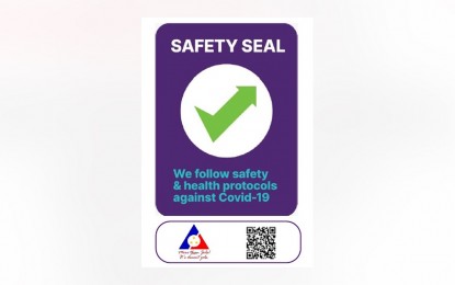 <p><strong>SAFETY SEAL</strong>. Government agencies launch the safety seal certification program on Friday (April 23, 2021). It is a seal of good housekeeping for establishments that strictly comply with minimum health protocols.<em> (Screenshot of safety seal)</em></p>