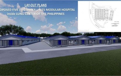 <p><strong>RISING SOON.</strong> The layout of the proposed five modular hospitals being built inside the Lung Center of the Philippines compound in Quezon City. The project of the Department of Public Works and Highways will serve moderate, severe, and critical Covid-19 patients.<em> (Photo courtesy of DPWH)</em></p>
