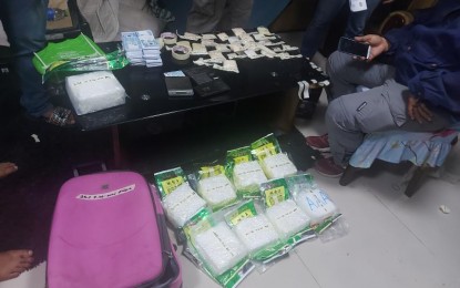 <p><strong>SEIZED.</strong> Some 10 kilos of suspected shabu worth PHP68 million were seized in Dasmariñas City, Cavite Monday night (April 26, 2021). Police said the illegal drug supply was facilitated by the suspect’s Chinese contact who is detained at the New Bilibid Prison in Muntinlupa City.<em> (PNP photo)</em></p>