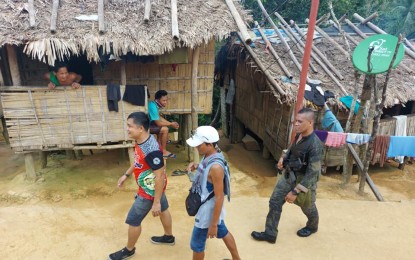 <p><strong>REMOTE VILLAGE</strong>. Matuguinao, Samar Mayor Aran Boller (right) visits a remote village in his town in this Nov. 28, 2020 photo. The mayor has expressed concern over realigning funds for the National Task Force to End Local Communist Armed Conflict, saying the move will deprive remote communities of the chance to benefit from development.<em> (Photo courtesy of Aran Boller)</em></p>
