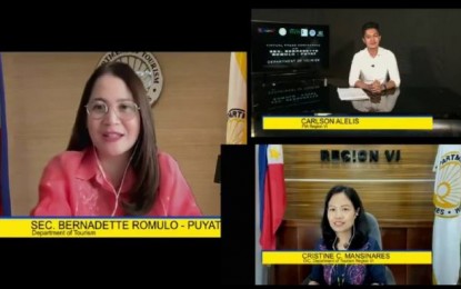 <p><br /><strong>SERIOUS VS. FAKERS OF TEST RESULTS</strong>. Tourism Secretary Bernadette R. Puyat (Left) on Wednesday (April 28, 2021) says they are serious in running after fake negative RT-PCR results and those behind its proliferation. In a virtual presser, she said the Department of Justice has already ordered the National Bureau of Investigation to go after those responsible for the fake negative RT-PCR tests in Boracay island. <em>(Photo screenshot from virtual press conference)</em></p>
