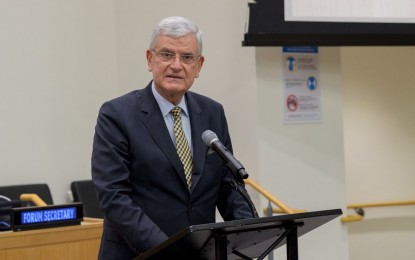 <p><strong>AID TO INDIA</strong>. Volkan Bozkir, president of the 75th session of the United Nations General Assembly (UNGA), addresses the opening ceremony of the 20th session of the United Nations Permanent Forum on Indigenous Issues at the UN headquarters in New York on April 19, 2021. Bozkir on Tuesday (April 28) called for international aid to India in its fight against the Covid-19 pandemic. <em>(Manuel Elias/UN Photo/Handout via Xinhua)</em></p>