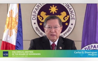 <p><strong>HIKE IN LOAN PORTFOLIO</strong>. Finance Secretary Carlos Dominguez III on Monday (May 3, 2021) calls on ADB to increase its loan portfolio for the next five years to help member-countries immediately bounce back from the pandemic. He said the multilateral lender must continue to reinvent itself and align its programs amid the fast-changing environment. <em>(Photo screenshot of an ADB event)</em></p>