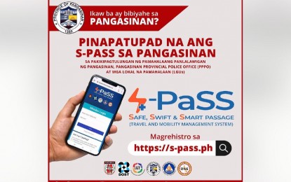 <p><strong>S-PaSS SYSTEM.</strong> The provincial government of Pangasinan is now implementing the Safe, Swift, and Smart Passage (S-PaSS) travel and mobility management system for inbound travelers. A permit will be generated once a traveler registered and complied with necessary documents.<em> (Photo courtesy of Province of Pangasinan's Facebook page)</em></p>