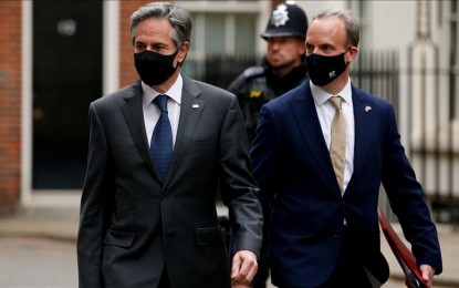 <p><strong>G7 DIPLOMATS.</strong> US Secretary of State Antony Blinken (L) and British Foreign Secretary Dominic Raab (R) walk along Downing Street in London, the United Kingdom on May 3, 2021. The UK is this week hosting a meeting of G7 foreign ministers. <em>(Photo: David Cliff - Anadolu Agency)</em></p>