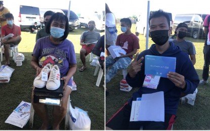 <p><strong>HELP FOR FIRE VICTIMS. </strong>Some fire victims in Barangay Pajac, Lapu-Lapu City show the assistance provided by the team of Senator Christopher Lawrence "Bong" Go on Saturday (May 1, 2021). Go on Tuesday (May 4, 2021) urged victims to work together in recovering from calamities amid these trying times<em>. (Contributed photos)</em></p>