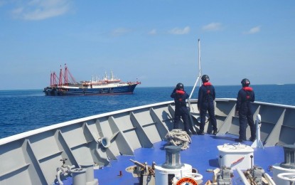 <p>A Philippine Coast Guard vessel conducts a regular patrol in Philippine marine territories to enforce fisheries laws and protect Filipino fishermen. (<em>PCG photo</em>)</p>
