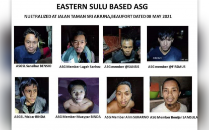 <p><strong>ARRESTED.</strong> Authorities in Sabah arrest two Abu Sayyaf Group leaders and six followers Saturday (May 8, 2021) as a result of the strengthened collaboration and cooperation of the Armed Forces of the Philippines and the Easter Sabah Southern Command. In photo are the arrested ASG leaders and followers. <em>(Photo courtesy of Western Mindanao Command Public Information Office)</em></p>