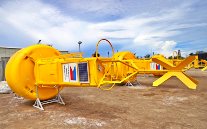<p><strong>OCEAN BUOYS.</strong> The three "state-of-the-art" lighted ocean buoys set to be installed by the Philippine Coast Guard (PCG) on Wednesday (May 12, 2021) at the Philippine Rise. The PCG said the 30-foot-long buoys are equipped with modern marine aids to navigation lanterns, specialized mooring systems, and a remote monitoring system. <em>(Photo courtesy of PCG)</em></p>