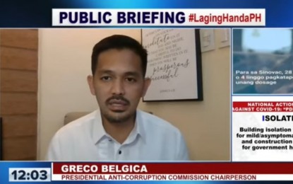 <p>PACC chairperson Greco Belgica <em>(Screengrab from Laging Handa briefing)</em></p>