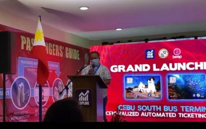 <p><strong>AUTOMATED TICKETING</strong>. LTFRB-7 regional director Eduardo Montealto Jr. delivers a message during the grand launch of the centralized and automated ticketing system at the Cebu South Bus Terminal in Cebu City, on Tuesday (May 18, 2021). Montealto lauded the project, describing it as an advancement in conjunction with the Department of Transportation’s effort to modernize public transport.<em> (Screenshot from Cebu Provincial Capitol PIO's social media video)</em></p>