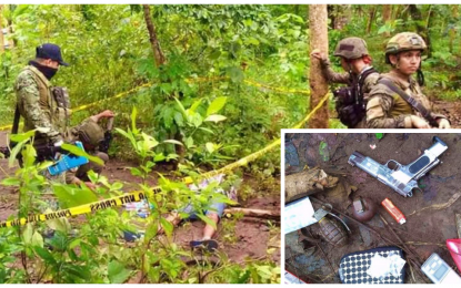 <p><strong>CLEARING OPERATION</strong>. State forces conduct post-encounter operations in Barangay Lipao, Datu Paglas, Maguindanao where a notorious BIFF insurgent was killed during Friday’s encounter in Maguindanao. Recovered from slain BIFF sub-leader Abdulatip Pendaliday alias Commander Grasscutter (inset) were firearms, hand grenade, homemade bomb components, and shabu paraphernalia. <em><strong>(Photo courtesy of 6ID)</strong></em></p>
<p><em><strong> </strong></em></p>