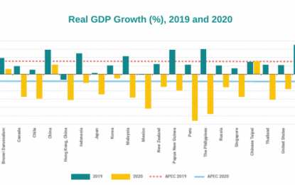 <p>Chart of the real gross domestic product (GDP) growth of APEC member economies in 2019 and 2020.<em> (Handout-APEC Secretariat)</em></p>