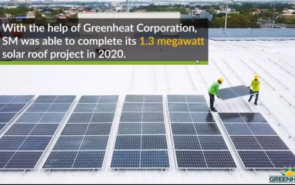 <p><strong>SOLAR ROOFTOP.</strong> Photo shows Green Heat Corp. 1.3-megawatt roof-mounted solar power plant at SM City Bacoor in Cavite. The solar power plant can generate 40 percent of SM City Bacoor's 1.6-MW daily power demand.<strong> </strong><em>(Screenshot from Green Heat online briefing) </em></p>