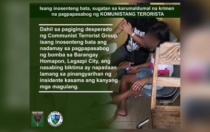 <p><strong>CONDEMNATION</strong>. The military on Monday (June 7, 2021) condemns the terroristic act committed by the New People's Army in Legazpi City on Sunday. Four civilians including an 11-year-old girl were wounded when anti-personnel mines planted by the rebels exploded in an upland village road. <em>(Infographic courtesy of 9ID)</em></p>