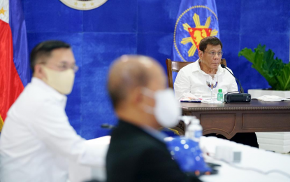 <p><strong>NPA ATTACKS</strong>. President Rodrigo Roa Duterte presides over a meeting with the Inter-Agency Task Force for the Management of Emerging Infectious Diseases (IATF-EID) core members prior to his talk to the people in Davao City on June 7, 2021. Duterte said no peace talks can ever succeed unless the New People’s Army stops attacking government forces and civilians. <em>(Presidential photo by Joey Dalumpines)</em></p>