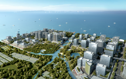 <p><strong>FUTURE BIZ HUB</strong>. Photo shows an architect’s perspective of the Ming-Mori Techno-Business Park, a joint project of the town of Minglanilla in southern Cebu and Ming-Mori Development Corp., an affiliate of Cebu Landmasters Inc. (CLI). The Philippine Reclamation Authority finally approved the PHP20-billion reclamation project on Friday (June 11, 2021)<em> (Photo courtesy of CLI)</em></p>