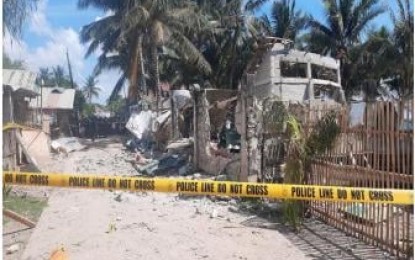 <p><strong>DYNAMITE BLAST.</strong> An explosion occurred at the house of a barangay captain in Balud, Masbate on Tuesday (June 15, 2021). The village chief, along with three others, died in the blast<em>. (Photo courtesy of PNP-Bicol)</em></p>