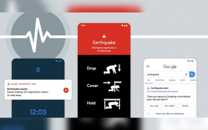 <p><strong>EARTHQUAKE DETECTOR.</strong> The tremor application launched by search engine Google in 2020 has arrived in the country with the launch of the Android Earthquake Alerts System Philippines, according to Google PH on Thursday (June 17, 2021). It provides near-instant information on earthquakes and tips on how to react. <em>(Photo courtesy of Google Philippines)</em></p>