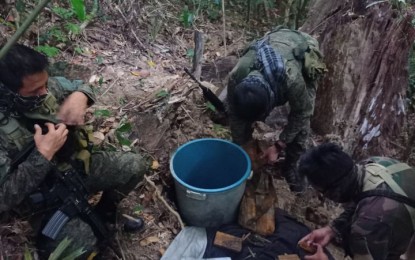 <p><strong>REBEL HIDEOUT</strong>. Soldiers of the 91st Infantry “Sinagtala” Battalion (91IB), Philippine Army discover an abandoned lair and assorted war materiel believed to be owned by the New People’s Army (NPA) on Wednesday (June 23, 2021) in Barangay San Ildefonso, Casiguran, Aurora. The troops recovered ammunition for the M14 rifle, six magazines for M14, one poncho, three SIM cards, one CD, one bandolier for M14, and four topographic maps. <em>(Photo by Army's 91IB)</em></p>