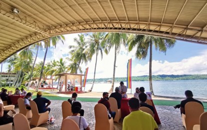 <p><strong>'BAKUNA BY THE SEA'</strong>. A resort-themed vaccination drive at the Waterfront Insular Hotel dubbed "Bakuna by the Sea" (Vaccination by the Sea) starts the inoculation of tourism sector workers and members of the media on Wednesday (June 30, 2021). Along with other tourism-related organizations, the vaccination program will run until July 2. <em>(Photo courtesy of DOT-11)</em></p>