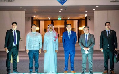<p><strong>GREATER COLLABORATION</strong>. Presidential Assistant on Foreign Affairs and Special Envoy to Saudi Arabia Robert E. A. Borje (3rd from right) poses with Global Center for Combating Extremist Ideology (Etidal) Secretary General Mansour Al Shammari (4th from right) and other officials after their meeting in Riyadh on June 30, 2021. The Philippines and Saudi Arabia underscored the need for greater cooperation to fight violent extremism. <em>(Contributed photo)</em></p>