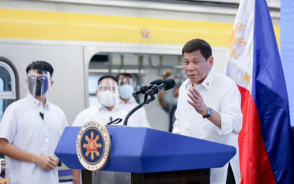 <p><strong>I AM GOV'T WORKER.</strong> President Rodrigo R. Duterte delivers his speech during the inauguration of the newly built Light Rail Transit Line 2 East Extension Project in Antipolo City, Rizal on Thursday (July 1, 2021). Duterte said he is just a government worker and he has no plans of grabbing credit for the accomplishments of his administration. <em>(Presidential photo by Ace Morandante)</em></p>
<p><em> </em></p>
<p> </p>