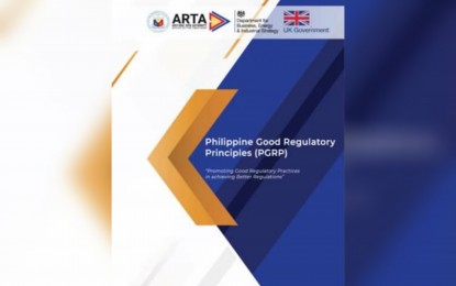 <p><strong>BETTER  REGULATIONS</strong><strong>.</strong> Photo is the cover of the Philippine Good Regulatory Principles (PGRP) launched Thursday (July 1, 2021). The Anti-Red Tape Authority collaborated with the United Kingdom Foreign, Commonwealth and Development Office and the UK Department of Business, Energy, and Industrial Strategy for a project that will serve as guidelines for regulators when designing and amending regulations. (<em>Screnshot from ARTA online meeting) </em></p>