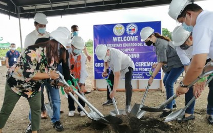 <p><strong>FUTURE PLANS.</strong> Housing Secretary Eduardo Del Rosario (center) leads the groundbreaking ceremonies for two evacuation centers in Alitagtag and Sta. Teresita towns in Batangas on Friday (July 9, 2021). The projects will make the province more prepared for future disasters, like the possible eruption of active Taal Volcano which has been on Alert Level 3 since July 1. <em>(Photo courtesy of DHSUD)</em></p>