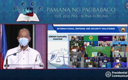 <p>Defense Secretary Delfin Lorenzana <em>(Screengrab from Pre-SONA Forum virtual presser)</em></p>