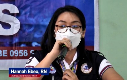 <p>Hannah Ebeo, health education and promotion officer of South Cotabato Integrated Provincial Health Office (<em>Screengrab of live-streamed press conference</em>) </p>