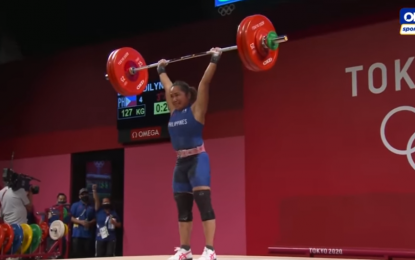 <p>Weightlifter Hidilyn Diaz<em> (Screenshot from One Sports)</em></p>