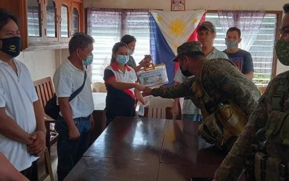 <p><strong>LINKING VS. NPA.</strong> Army officials meet with village officials in Mahaplag, Leyte in this undated photo. The provincial task force to end local communist armed conflict has been raising the capability of village officials in Leyte for them to help completely rid communities from the influence of the New People’s Army.<em> (Photo courtesy of Philippine Army)</em></p>