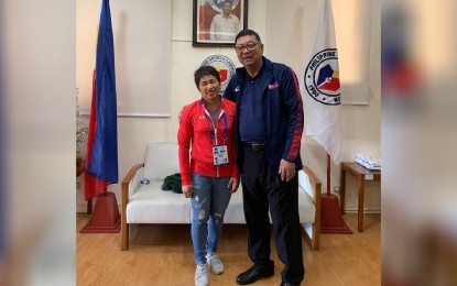 <p>Philippine Sports Commission chairman William “Butch” Ramirez with Philippines’ first Olympic gold medalist Hidilyn Diaz <em>(Photo from Hidilyn Diaz Facebook page)</em></p>