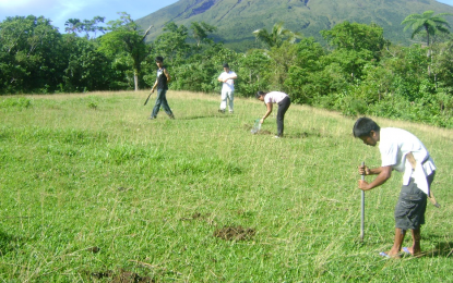 <p><strong>MT. MAYON DISCOVERY.</strong> Researchers from University of the Philippines-Los Baños take soil samples from the active volcano in Malilipot, Albay with the slope of the majestic Mt. Mayon behind them. Asean Centre for Biodiversity Executive Director Dr. Theresa Mundita Lim on Thursday (Aug. 12, 2021) congratulated the UPLB and its team of researchers, saying the discovery is a breakthrough for the Philippines and Asean. <em>(Photo courtesy of UPLB researchers/DOST)</em></p>