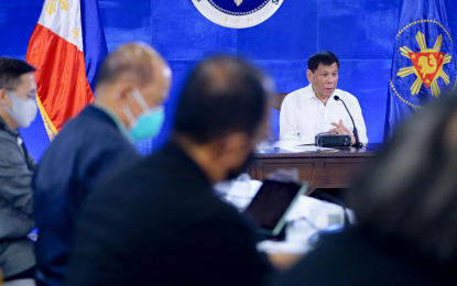 <p><strong>TALK TO THE PEOPLE.</strong> President Rodrigo Roa Duterte holds the weekly Talk to the People to give updates on the government’s response against Covid-19 pandemic in this file photo. Malacañang on Wednesday (Sept. 29, 2021) said the Philippines landing at the bottom of the list of countries resilient to the pandemic came no longer a surprise due to limited vaccine supply. <em>(Presidential file photo)</em></p>